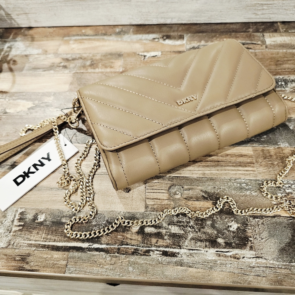 DKNY CROSSBODY HANDBAG SINA Woc Mix Quilt Tan NWT